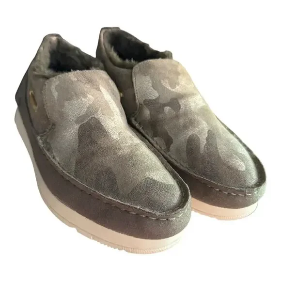 Sperry Womens Moc Sider Olive Faux Fur Lined Slip On Shoe Size 7.5 Camo Style - Picture 2 of 9